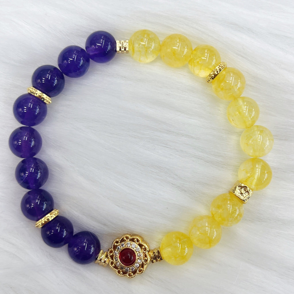 Handmade Women's Yellow Purple, Amethyst Bracelet