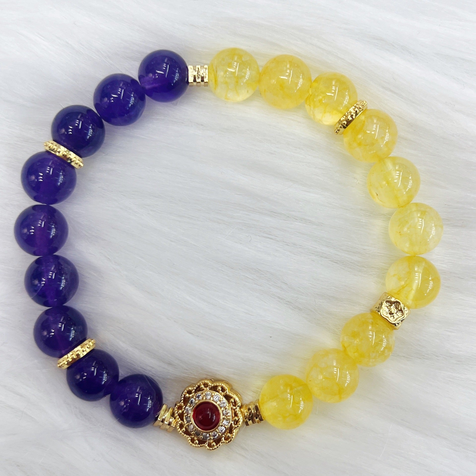 Handmade Women's Yellow Purple, Amethyst Bracelet