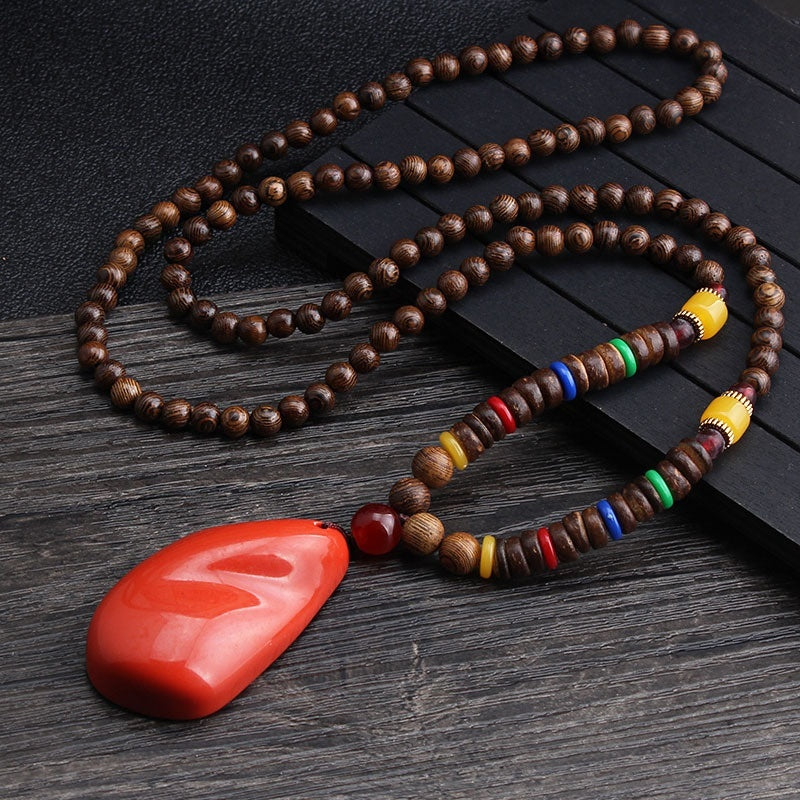 Men's And Women's Necklaces Retro Wooden Bead Sweater Chain Long Bodhi Pendant