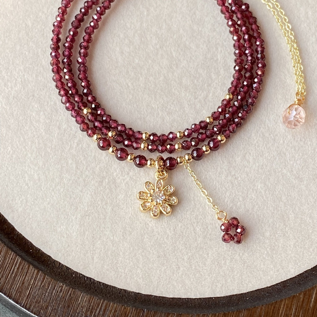 Wine Red Garnet Multi-layer Three-loop Bracelet