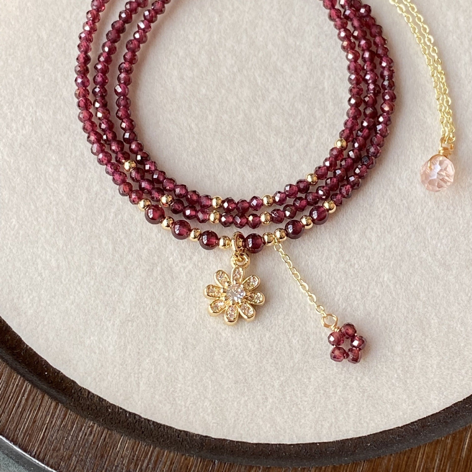 Wine Red Garnet Multi-layer Three-loop Bracelet