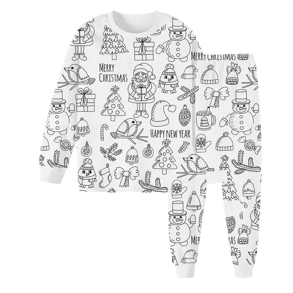 Black And White Cartoon Cartoon Pattern Long-sleeved T-shirt And Trousers Two-piece Home Wear Children's Suit