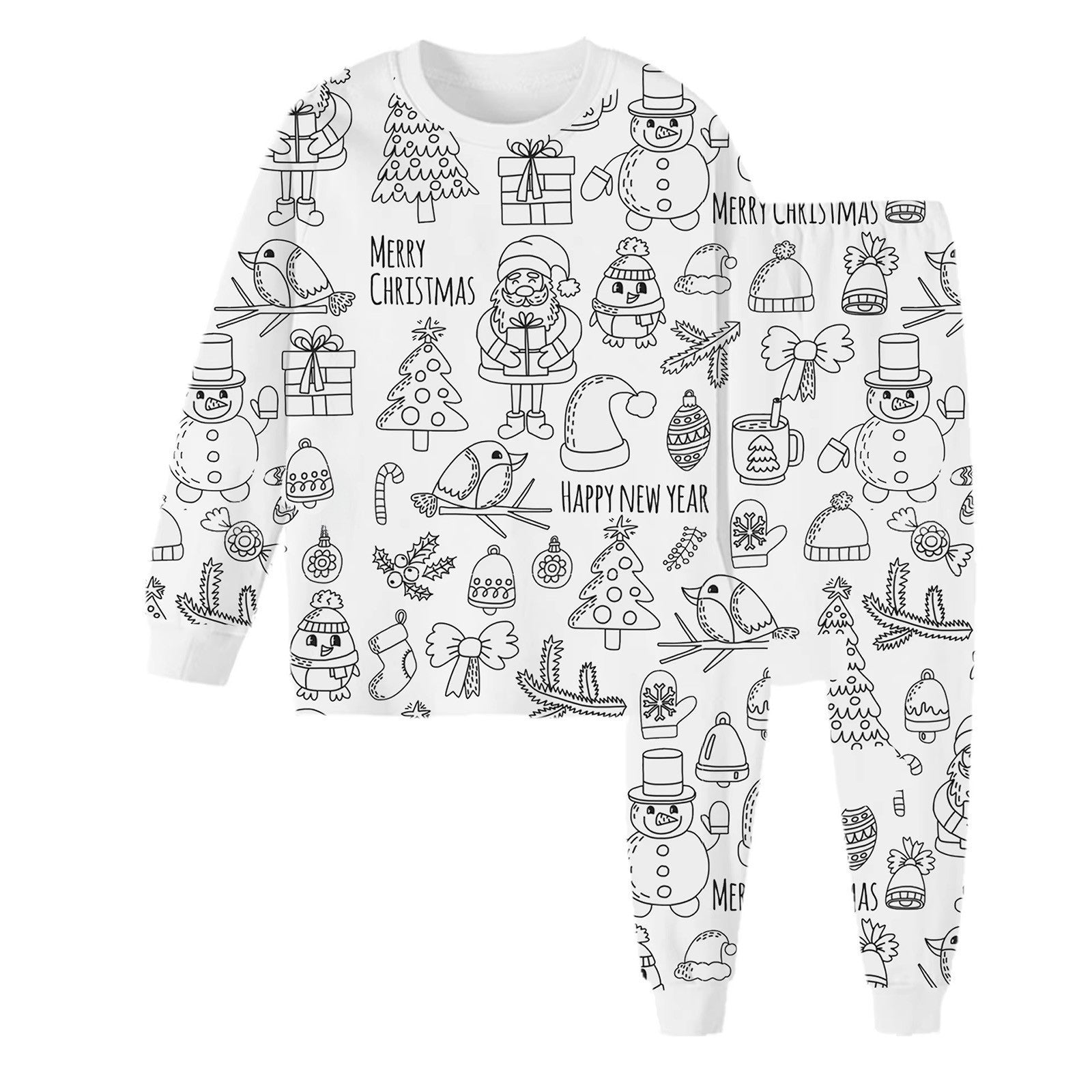 Black And White Cartoon Cartoon Pattern Long-sleeved T-shirt And Trousers Two-piece Home Wear Children's Suit