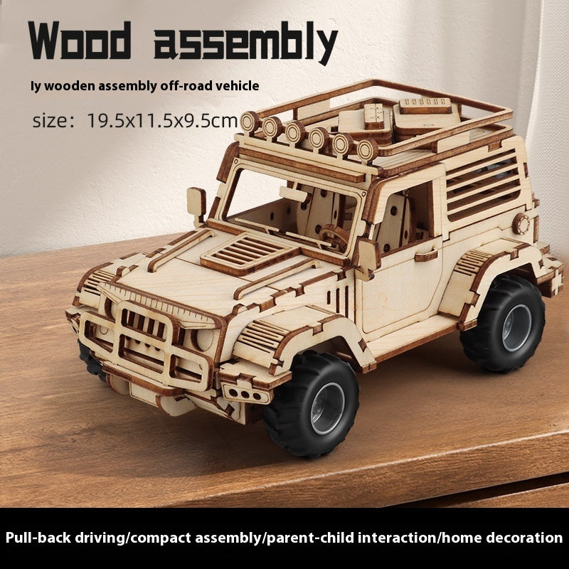 Wooden Assembled Toy Car Warrior Engineering Vehicle Fire Truck DIY Model.