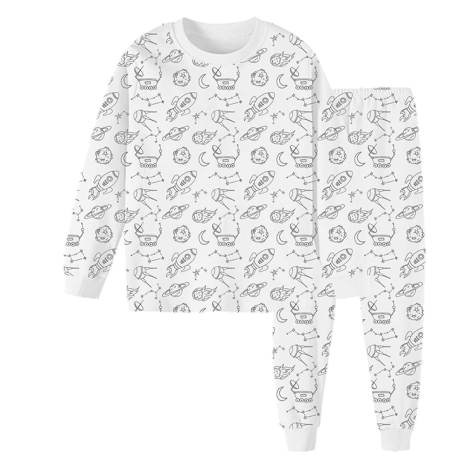 Black And White Cartoon Cartoon Pattern Long-sleeved T-shirt And Trousers Two-piece Home Wear Children's Suit