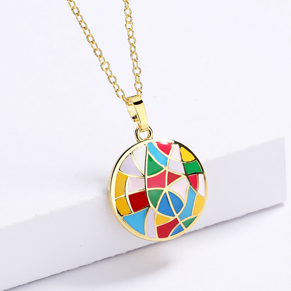 Women's Epoxy Color Plate Handmade Jewelry Party Enamel Clavicle Chain