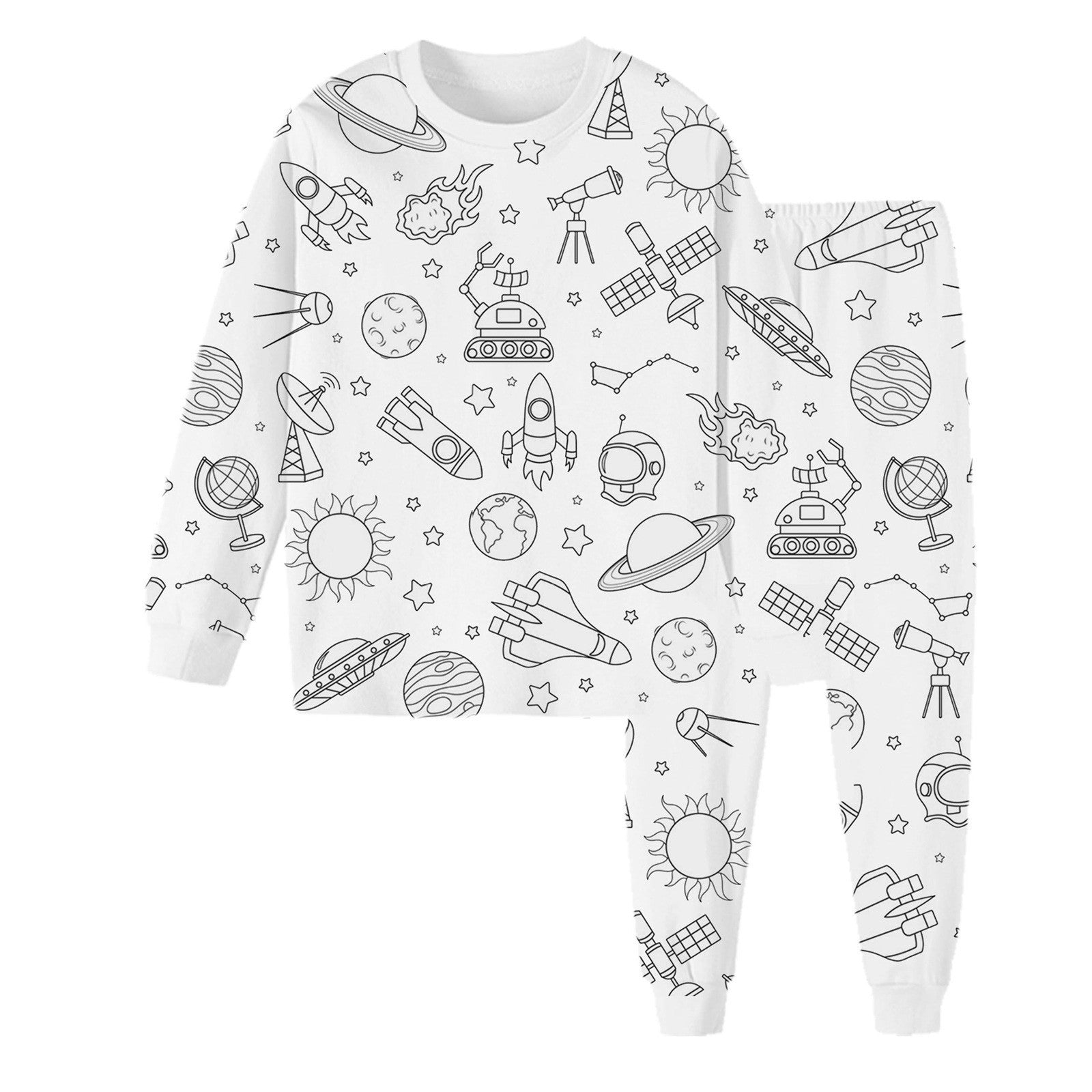 Black And White Cartoon Cartoon Pattern Long-sleeved T-shirt And Trousers Two-piece Home Wear Children's Suit