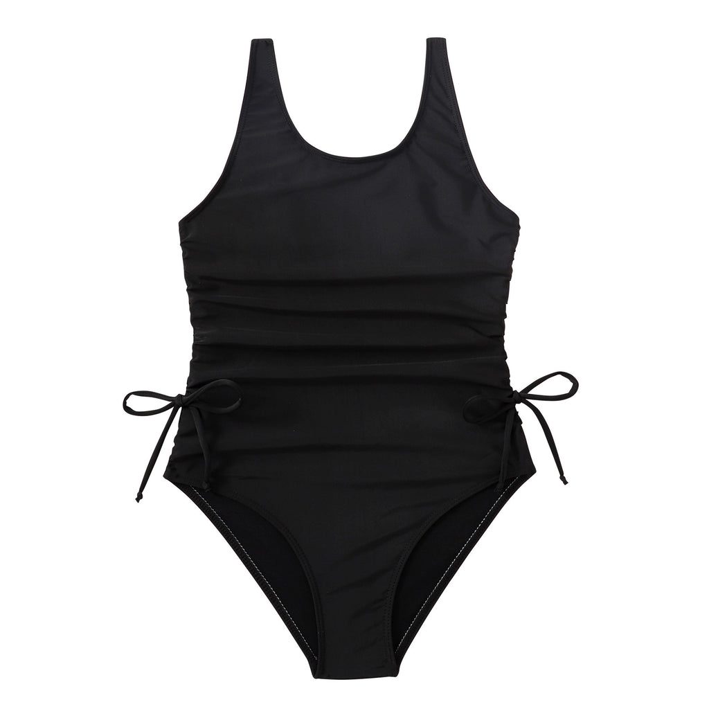 Bikini Solid Color Pleated Tie Than Swimsuit