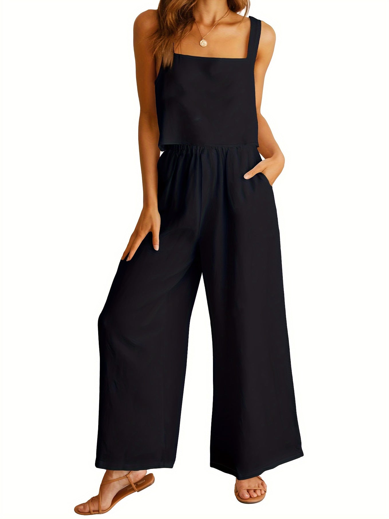 Square Collar Sleeveless Camisole Wide Leg Pants Leisure Suit