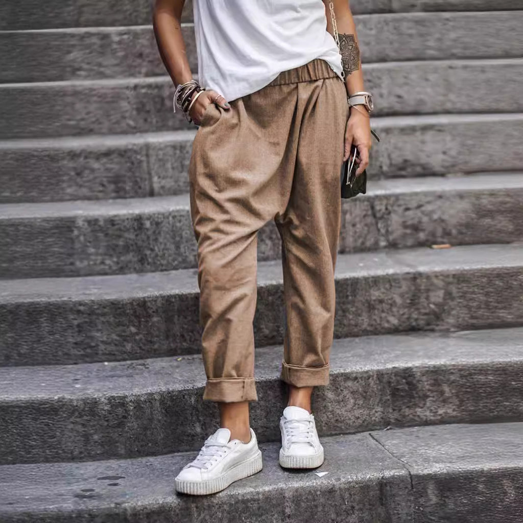 Women's Casual Pants With Pockets Elastic High Waist Harem Trousers Fashion Streetwear Clothing