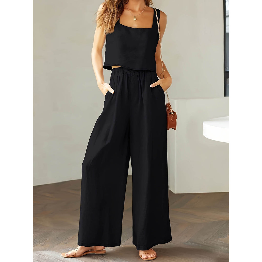 Square Collar Sleeveless Camisole Wide Leg Pants Leisure Suit