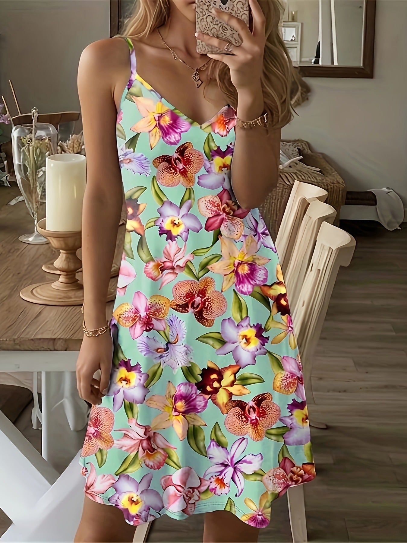 Printed Casual Vacation Spaghetti Straps Dress