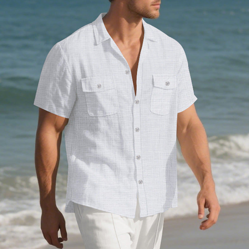 Solid Color Loose Casual Holiday Lapel Shirt Men