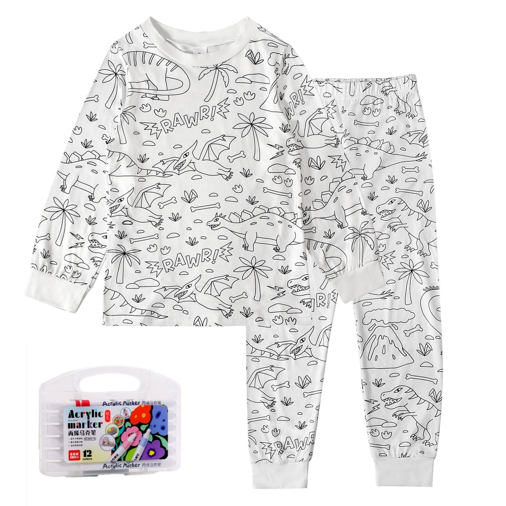 Black And White Cartoon Cartoon Pattern Long-sleeved T-shirt And Trousers Two-piece Home Wear Children's Suit