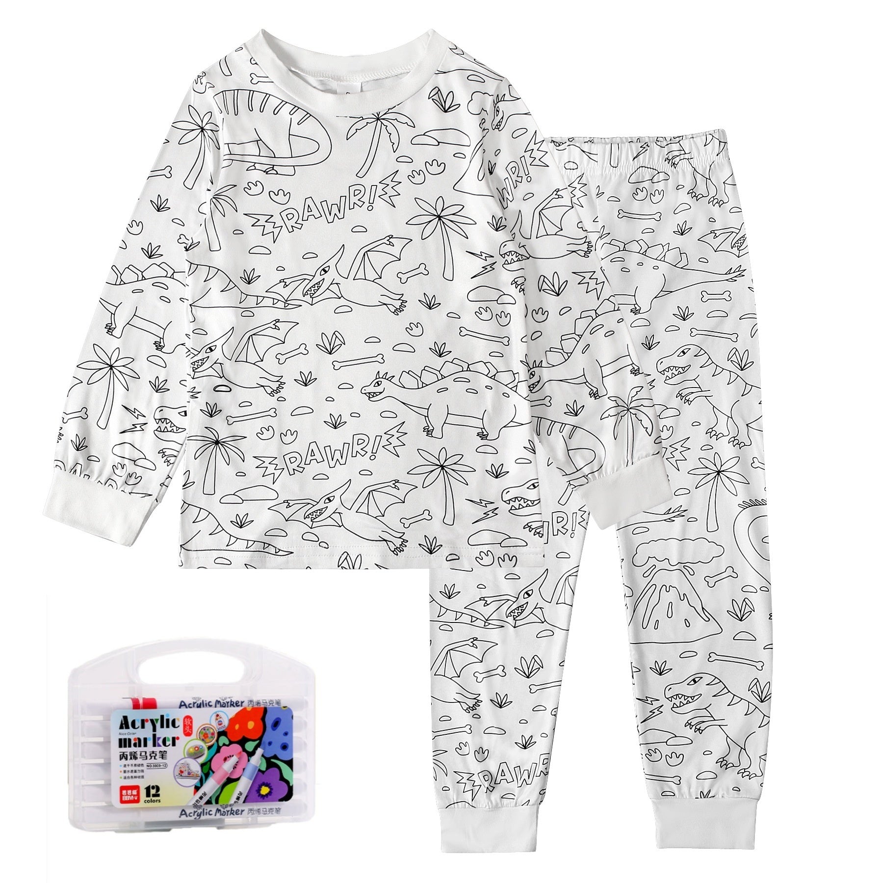 Black And White Cartoon Cartoon Pattern Long-sleeved T-shirt And Trousers Two-piece Home Wear Children's Suit