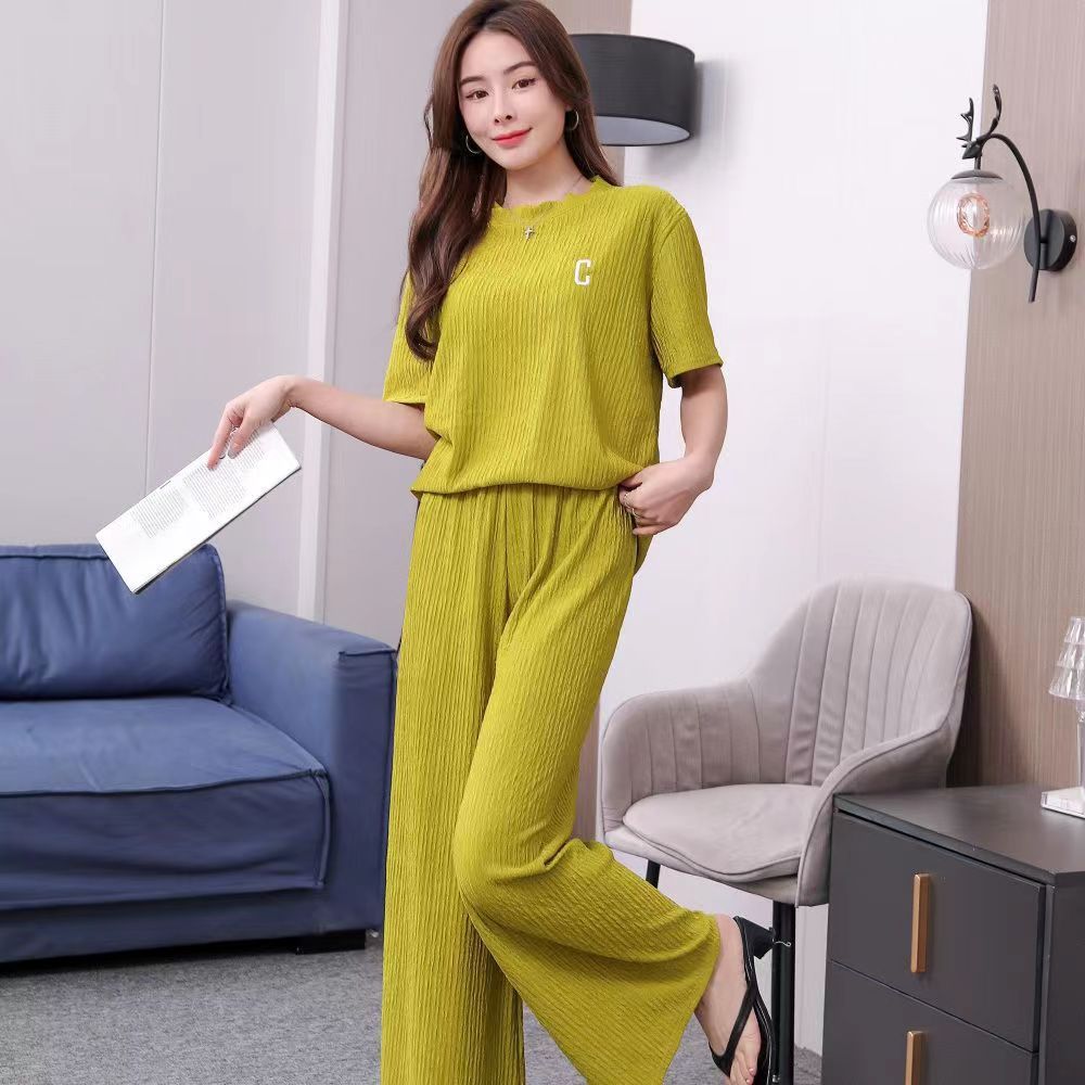 Women's Spring And Summer Letters Thin Embroidery Homewear Suit