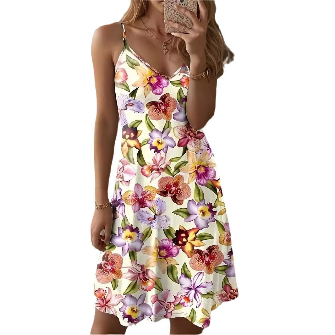 Printed Casual Vacation Spaghetti Straps Dress