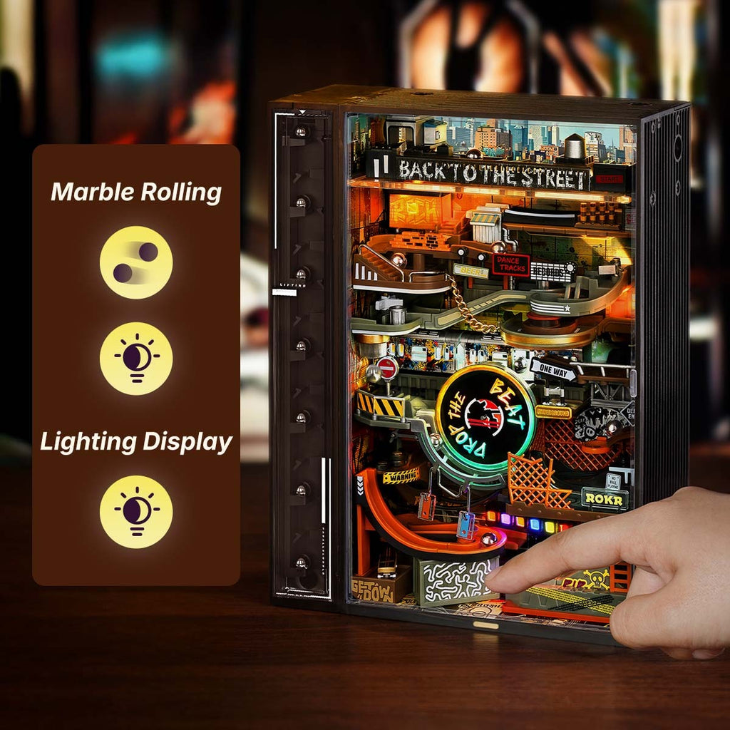 ROKR Parallel World 3D Puzzle Hip-Hop Street Themed Mechanical Marble Run Model Kit DIY Wooden Desk Decor For Adults & Teens.
