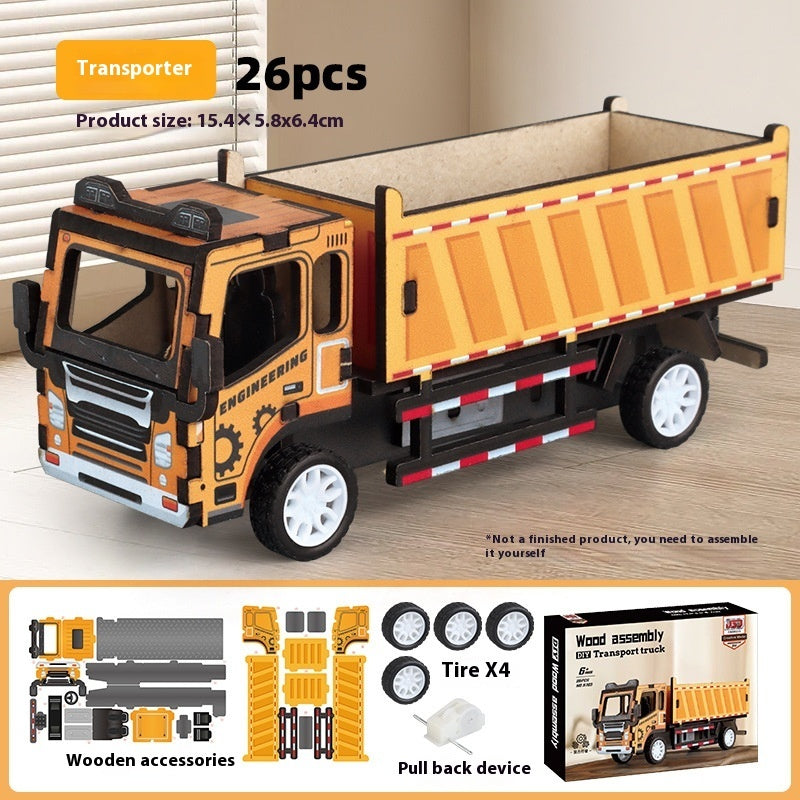 Wooden Assembled Toy Car Warrior Engineering Vehicle Fire Truck DIY Model.