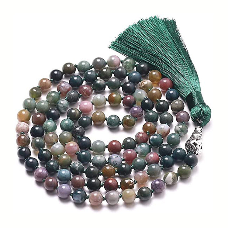 Agate Amethyst Blue Pattern Tassel Necklace