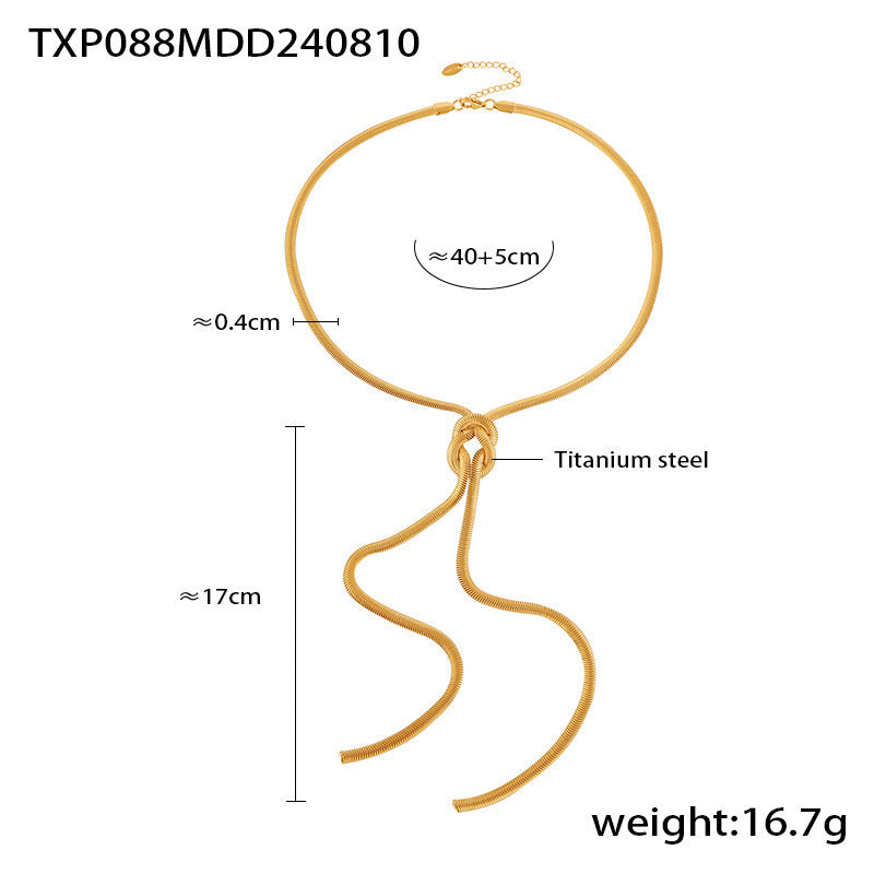 Gold Knotted Tassel Snake Chain Long Necklace