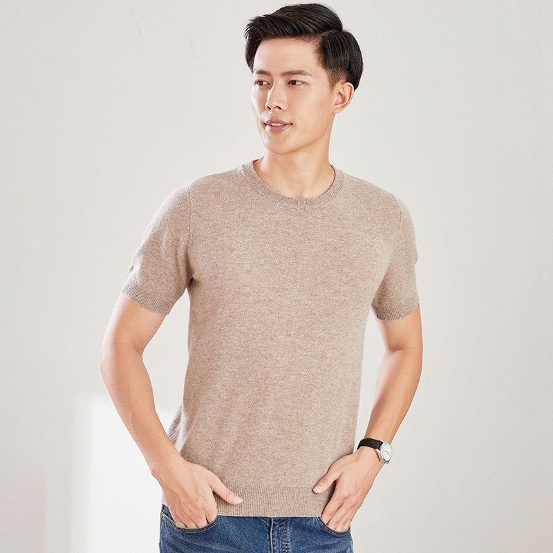 Men's Autumn And Winter Full Wool Short Sleeve Round Neck Sweater
