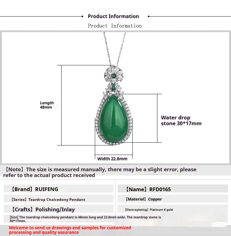 Natural High Quality Ice Jadeite Jade Green Chalcedony Pendant Inlaid Water Drop