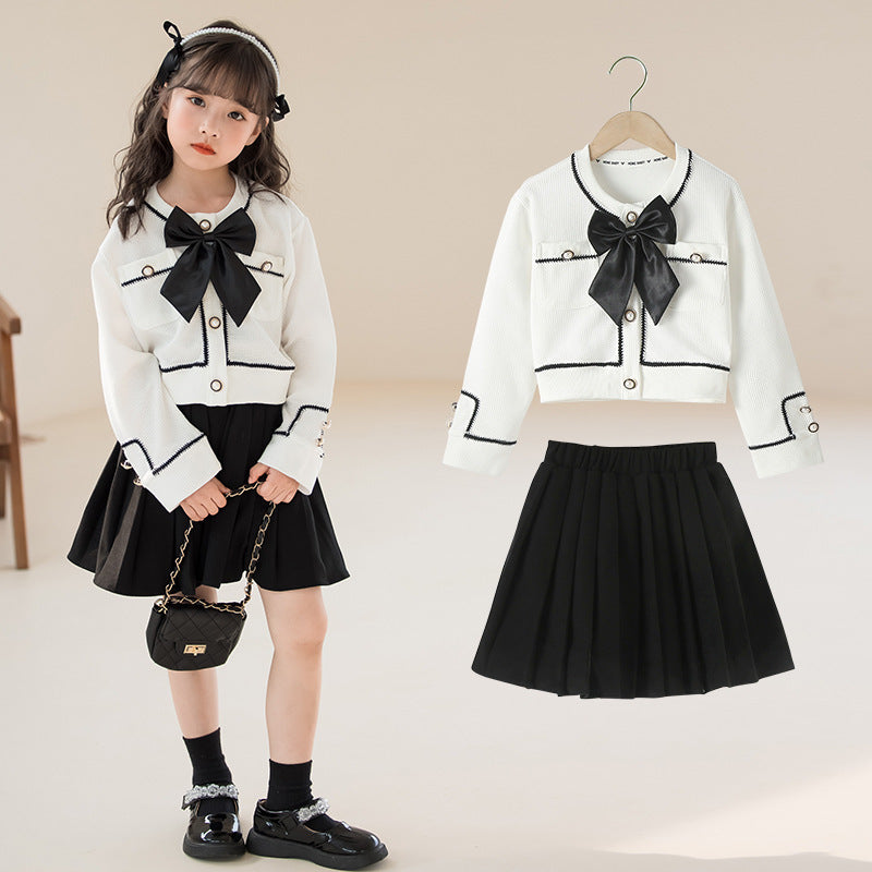 Girls' Waffle Pleated Skirt Two-piece Set