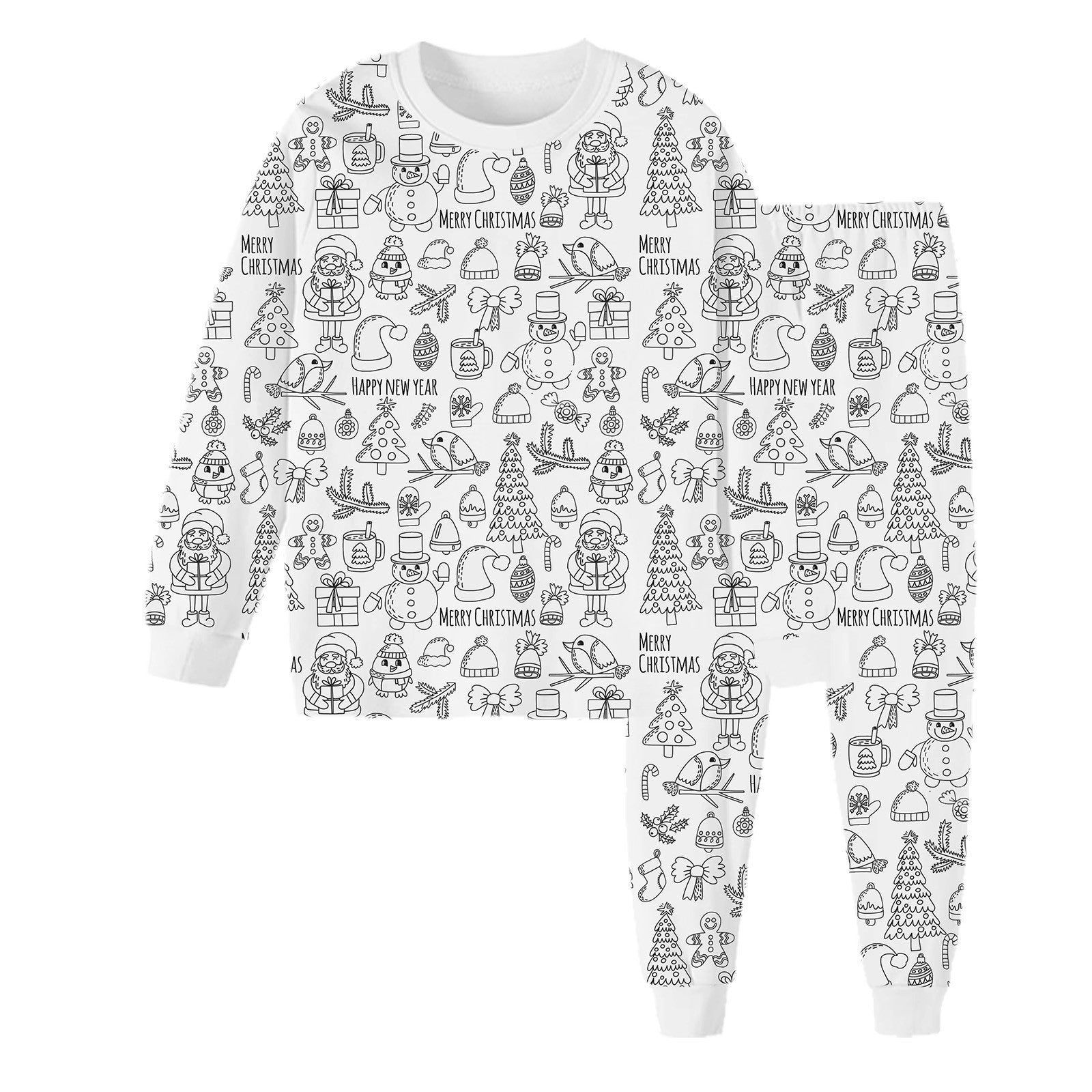 Black And White Cartoon Cartoon Pattern Long-sleeved T-shirt And Trousers Two-piece Home Wear Children's Suit