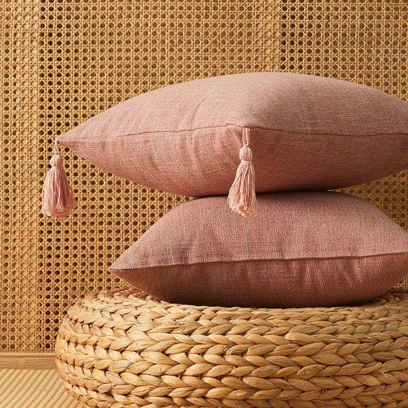 Japanese Solid Color Cotton Linen Fringe Pillow