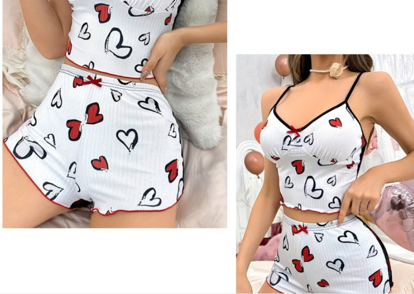 Women's Heart Shape Printed Pajamas Suit