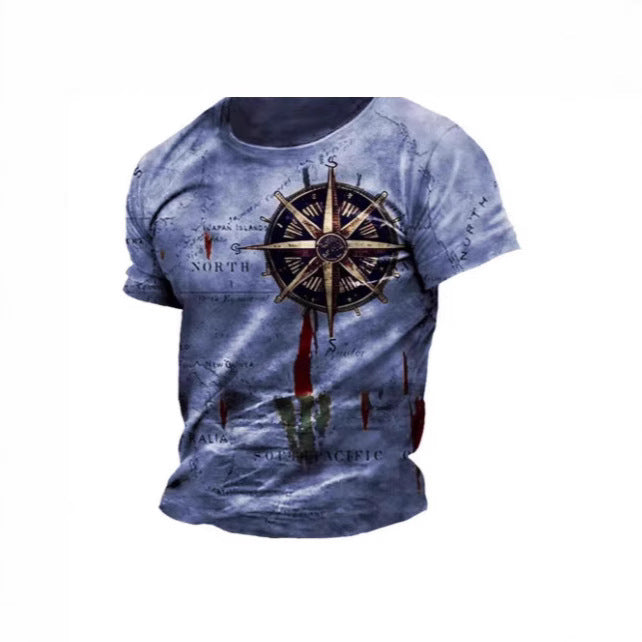 Men's Vintage Nautical Map Compass Printed T-shirt