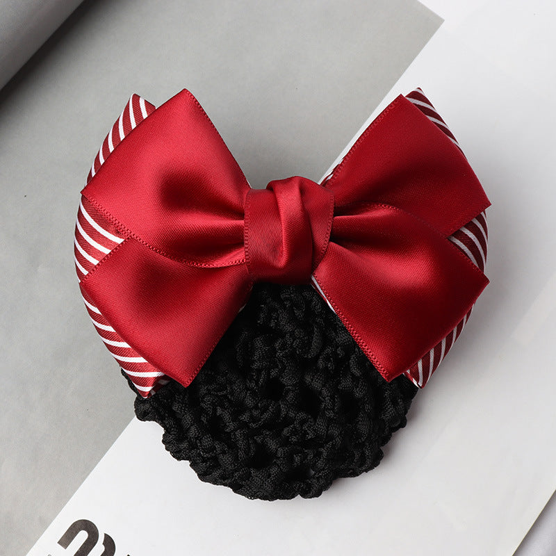 Professional Headdress Flower Bow Net Pocket Worker Work Plate Hair Clip Ornament