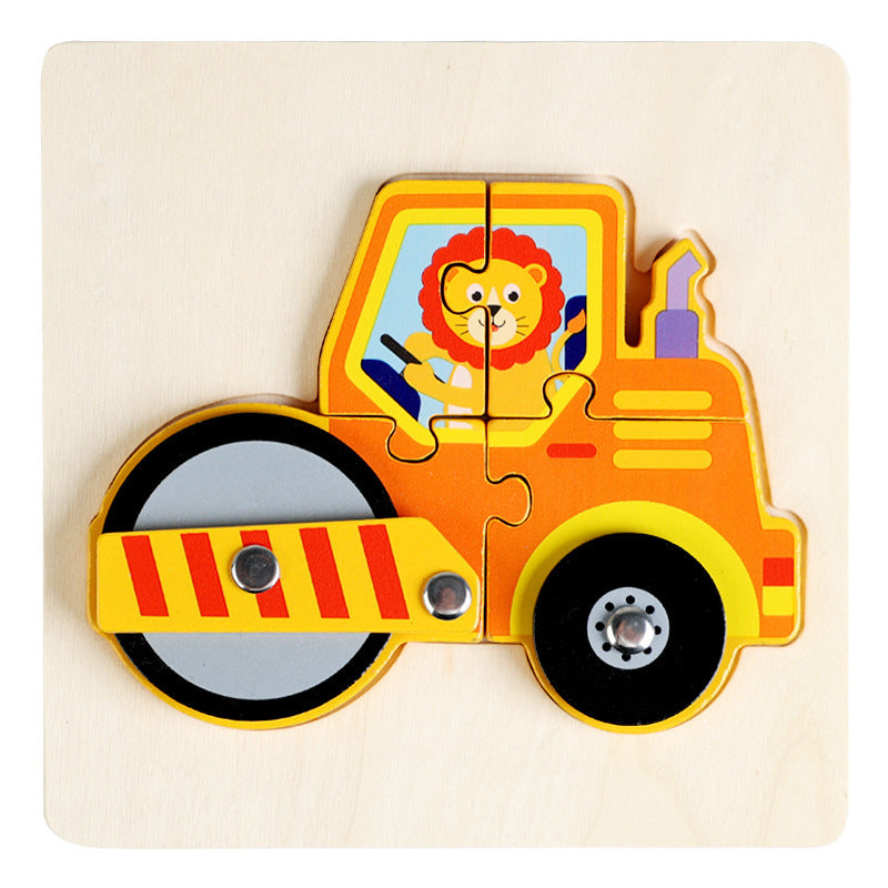 Children Early Childhood Education Develop Wooden Traffic Puzzle Toys.