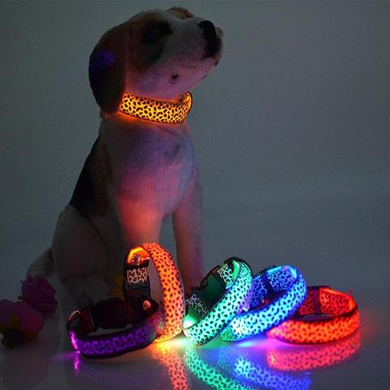 LED Dog Collar Safety Adjustable Nylon Leopard Pet Collar - EL CHEG