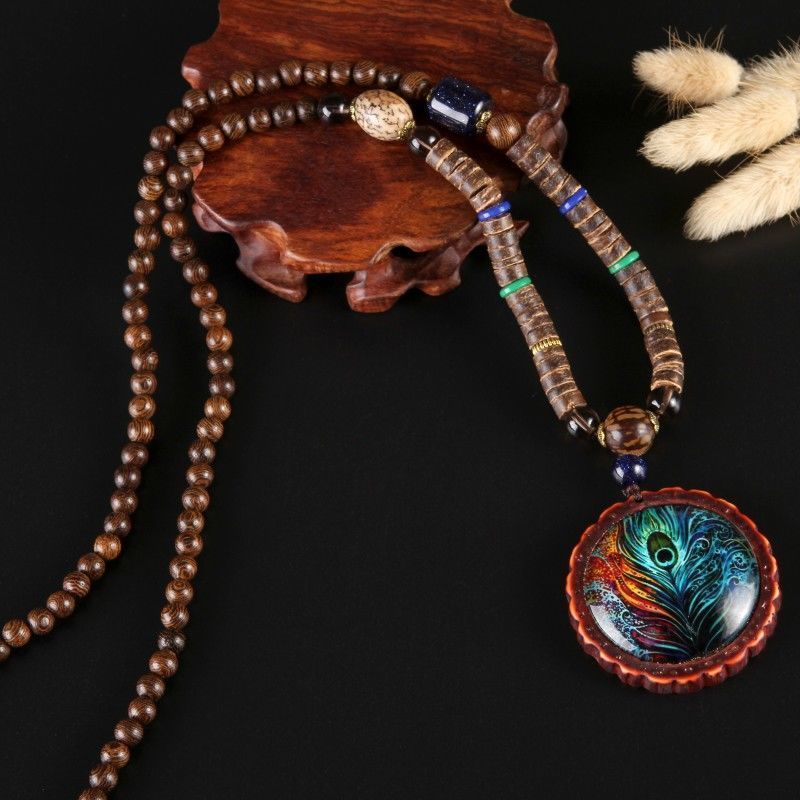 Retro Ethnic Sweater Chain Long Wooden Pendant