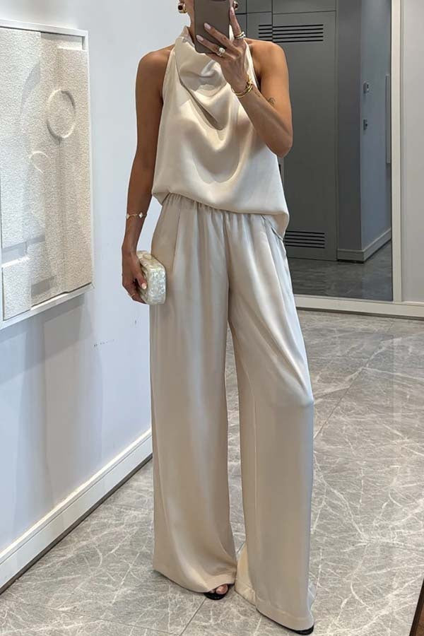 Women's Sleeveless Trousers Loose Satin Two-piece Set