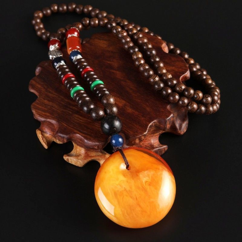 Retro Ethnic Sweater Chain Long Wooden Pendant