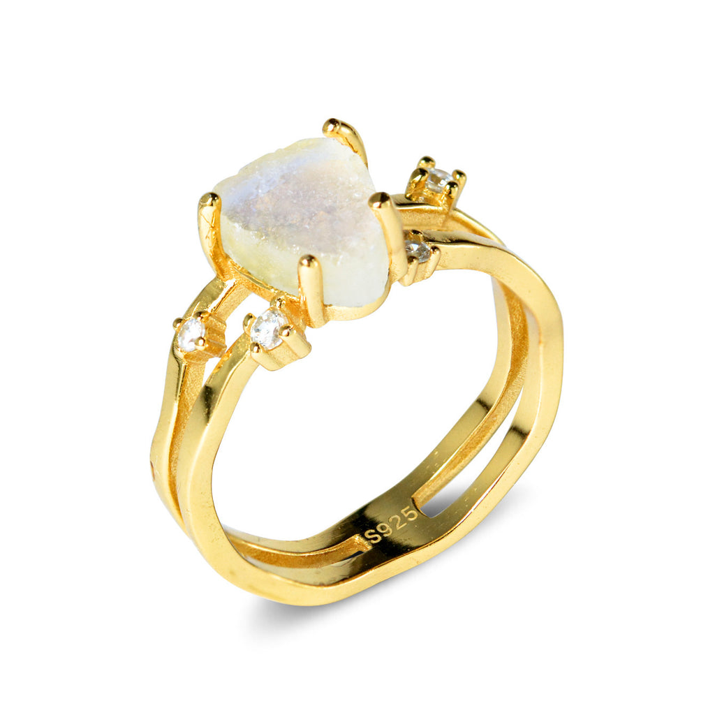 S925 Silver Irregular Triangle Moonstone Ring Personality Fashion Minority Design Female Ring