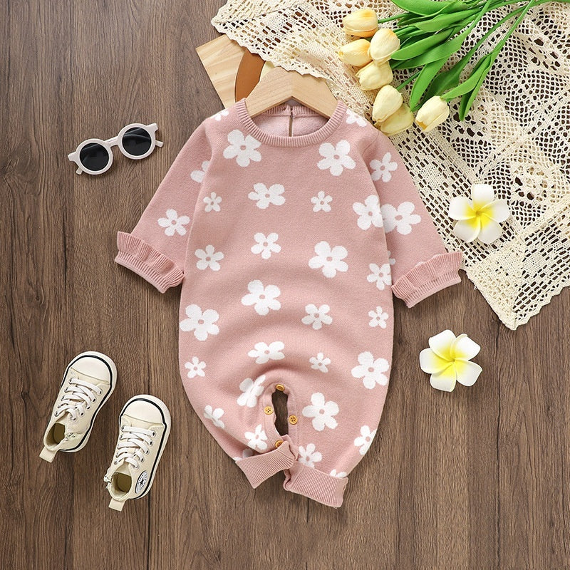 Baby Little Flower Knitted One-piece Rompers Jumpsuit