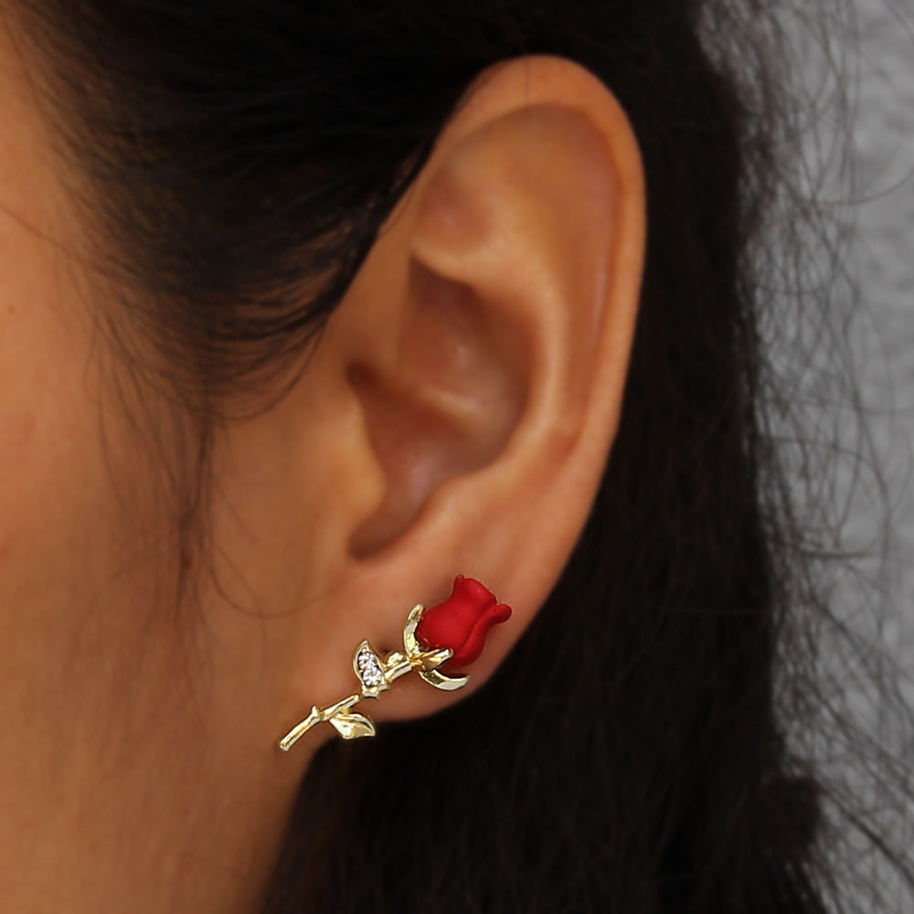 Fashion Three-dimensional Rose Earrings Personalized Flower Earrings