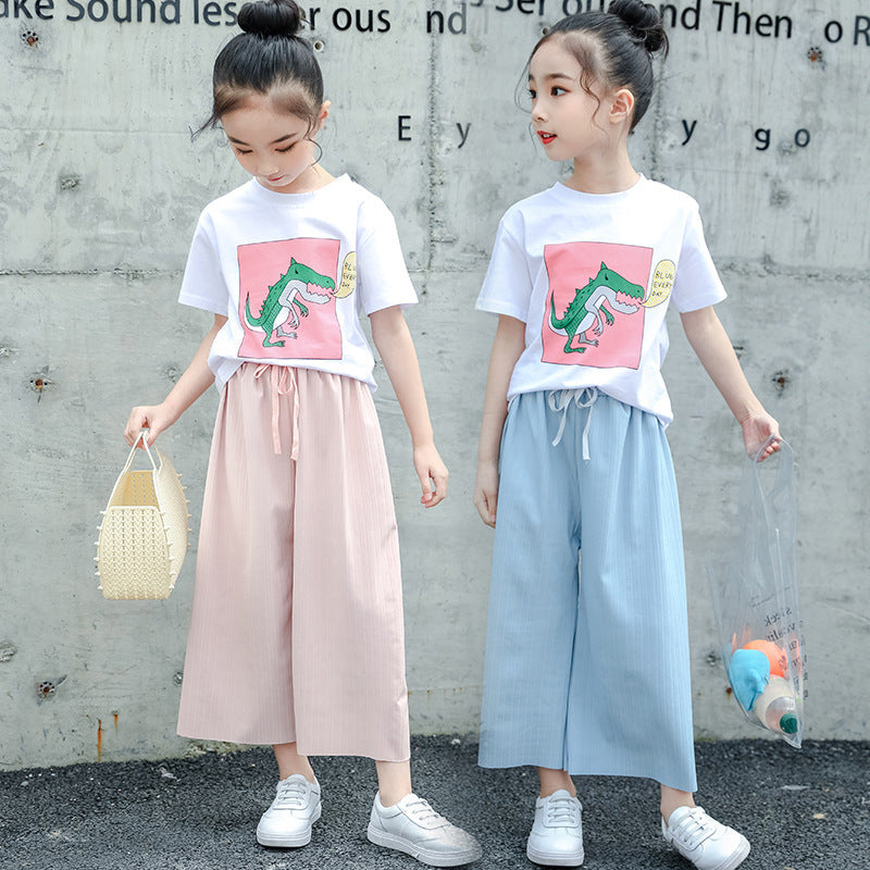 Fashion Super Western Wide Leg Pants Short Sleeve Two Piece Set