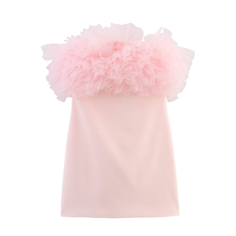 Temperament Slimming Chest Furry Tube Top Dress