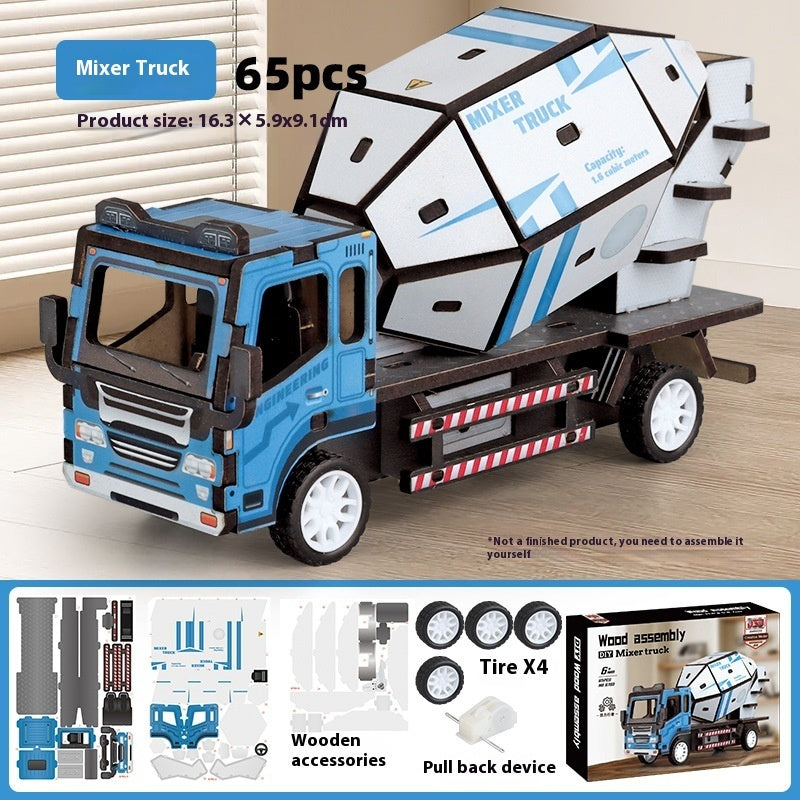 Wooden Assembled Toy Car Warrior Engineering Vehicle Fire Truck DIY Model.