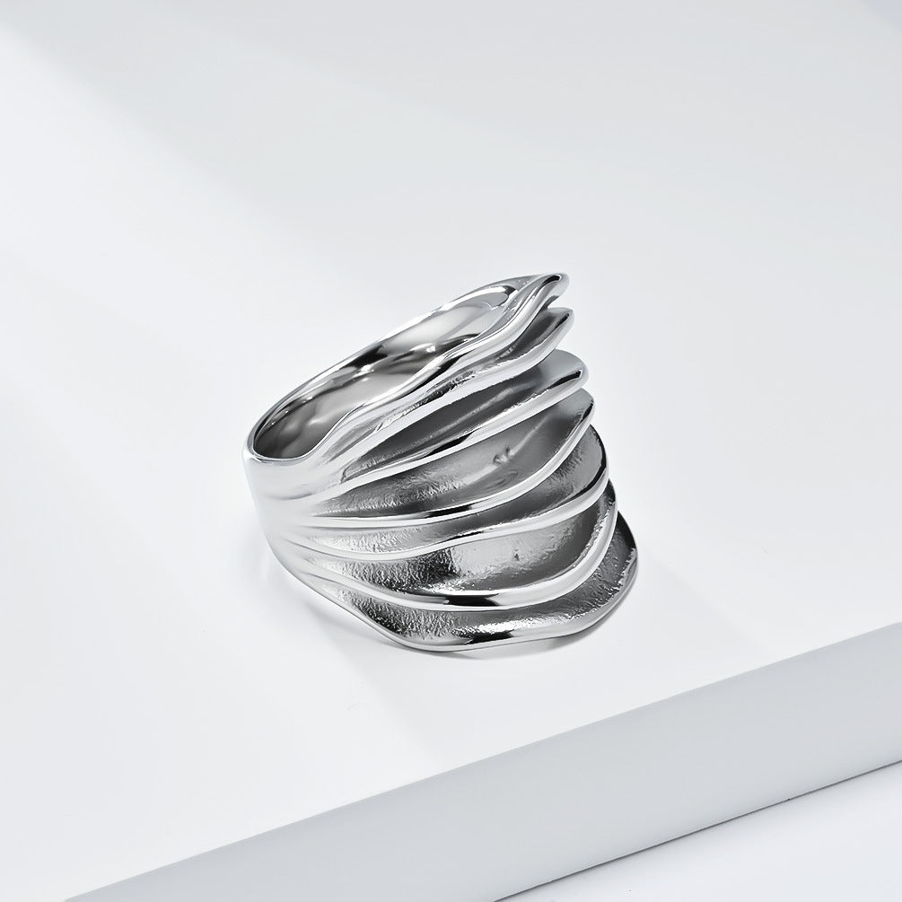 Women's Pleated Stainless Steel Fashion Personality Ring