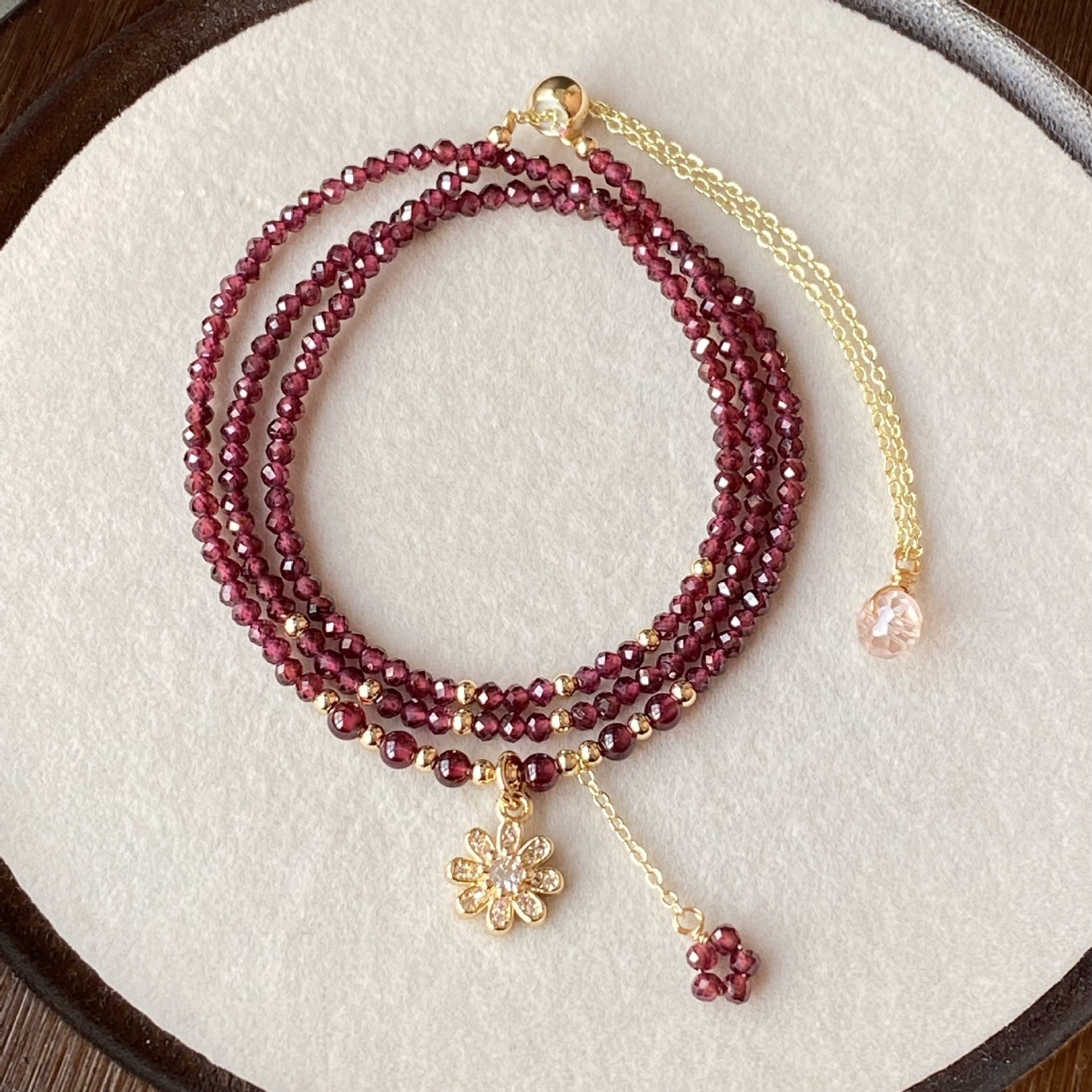 Wine Red Garnet Multi-layer Three-loop Bracelet