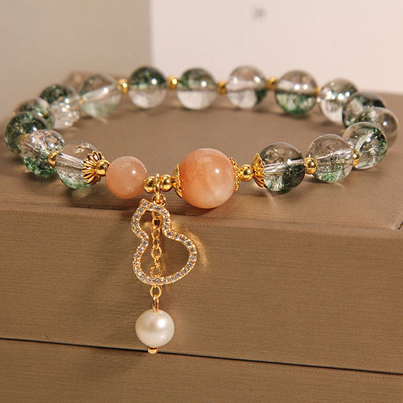 Green Phantom Quartz Crystal Female Niche Mori Style Simple Calabash Pendent Bracelet