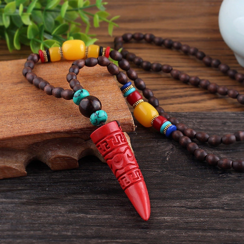 Men's And Women's Necklaces Retro Wooden Bead Sweater Chain Long Bodhi Pendant