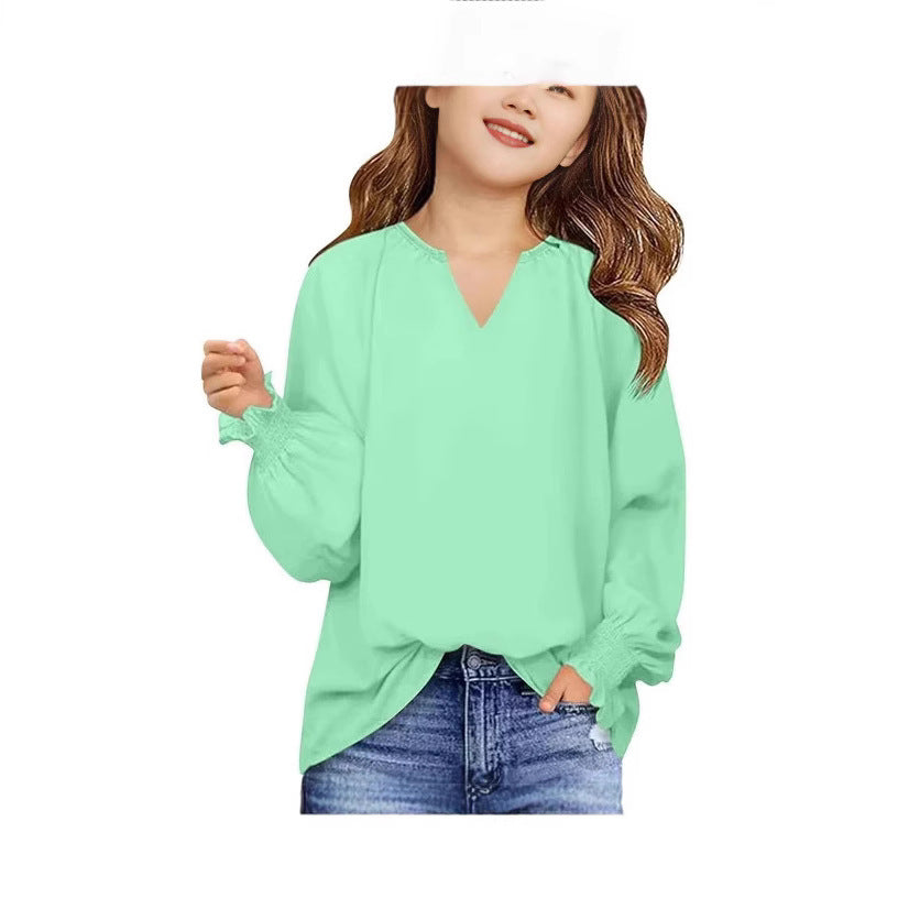 New Loose-fitting Solid Color Long Sleeves Children's Clothing Shirt