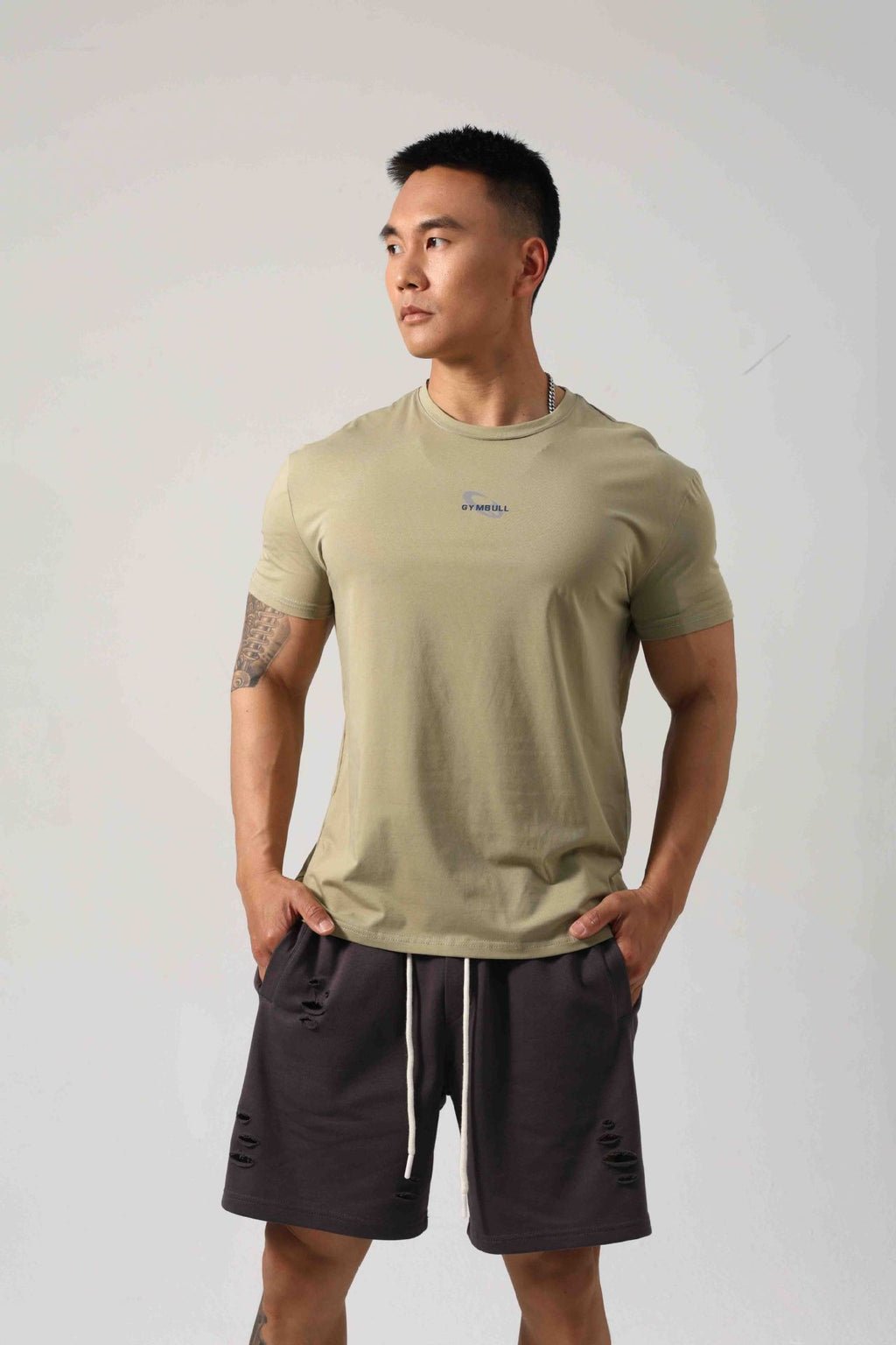 Men's Short Sleeve New Small Neckline Show Muscle Sports Fitness Short Sleeve